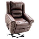 Large Executive Power Lift Recliner Chair with Heating Massage Points, Heavy Duty Electric Faux Leather Recliner with USB Port and Side Pockets, 104x106x102 cm, Brown
