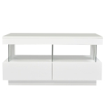 High Gloss Coffee Table with 16-Colour LED Lights, 2 Drawers, Open Storage, and Glass Top, 100x60x49.5 cm, White