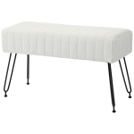 HOMCOM Ławka tapicerowana w pikowanie, pokryta sztucznym futrem, nogi z metalu, do 120 kg, 82x30x47 cm, Kremowy biały/Czarny