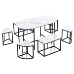 Modern Luxury 6 Seater Dining Table Set with Six Chairs, MDF Seat Cushions and Gold-Plated Iron Frames, Black