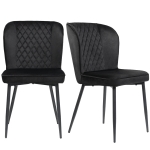Set of 2 Velvet Black Dining Chairs with Metal Legs and Wing Back, Upholstered Accent Chairs for Dining Room, 47x43x86 cm, Black