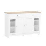 Sideboard Landhausstil 120x80 cm, 4 Türen, 2 Schubladen, Glaseinsatz für Wohnzimmer & Esszimmer, Weiß Holzfarbe
