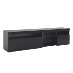 Moderner TV-Schrank mit LED-Beleuchtung, Hochglanz und Glaselementen, Schwarz