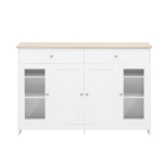Sideboard Landhausstil 120x80 cm, 4 Türen, 2 Schubladen, Glaseinsatz für Wohnzimmer & Esszimmer, Weiß Holzfarbe