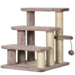 PawHut Drabinka dla Kotów z 3 Stopniami i Piłką, Do 5 kg, 45x40x48cm, Brązowa
