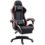 Vinsetto Cadeira Gaming de Couro PU com Altura Ajustável Reclinável 135° e Apoio para os Pés Retrátil 65x65x121-129 cm Preto
