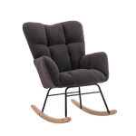 Mid Century Modern Teddy Fabric Tufted Upholstered Garden Rocking Chair with Padded Seat, 80x70x95 cm, Dark Gray