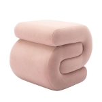 Velvet Ottoman S-Shape Foot Stool Pouffe, Wavy Pouf with Wooden Frame, 50×46×46 cm, Pink