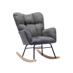 Modern Flax Fabric Tufted Upholstered Garden Rocking Chair with Padded Seat, Ergonomic Backrest, 80x70x95 cm, Grey
