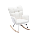 Flax Fabric Nursery Room Rocking Chair with Padded Seat, Upholstered Modern Rocker for Garden, 80x70x95 cm, White