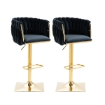2 Tabourets de bar style art déco avec dossier et repose-pieds, chaise haute hauteur d'assise réglable pivotant 360°, noir