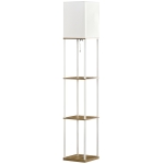 HOMCOM Staandelamp, Vloerlamp met Planken, Metalen Frame, Stoffen Kap, 26x26x159cm, Wit/Bruin
