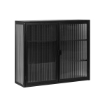 Bufet modern cu două uși, vitrină și rafturi pe trei niveluri pentru hol, living, baie, sufragerie, Negru