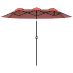 Outsunny Umbrela de soare de gradina basculabila dubla cu deschidere cu manivela, copertina cu orificii de ventilatie si 12 nervuri, 295x152x222cm, rosu