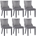 Set aus 6 gepolsterten Esszimmerstühlen mit Knopfheftung und Metallnieten, Samtoptik, Grau