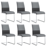 Ensemble de 6 chaises de salle à manger modernes et ergonomiques avec dossier haut en PU et lin rembourré, design pour cuisine et bureau, Gris
