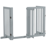 PawHut Bramka Zabezpieczająca dla Psów, Wolnostojąca, Składana, z Drzwiami i Nóżkami, Rama Drewniana, 220x36x91cm, Jasnoszary