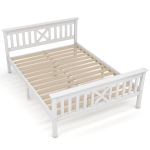 Letto Matrimoniale con forma a X e rete a doghe, senza Materasso, 140x200 cm, Bianco