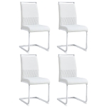 Ensemble de 4 modernes Chaises de salle à manger avec plus haut dossier Fabriqué en PU et lin, Design ergonomique et protecteur pieds, Blanc