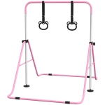 HOMCOM Kinderturnbar met Ringen, Hoogteverstelbaar, Opvouwbaar, Antislip, Stalen Frame, 148x92x88-128 cm, Roze