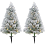 HOMCOM Sztuczna Choinka 90 cm z LED Światełkami, Ognioodporna, na Metalowej Podstawie, Zielony+Biały