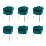 Ensemble 6 chaises salle à manger modernes velours, dossier pétale, pieds métalliques dorés, coussins en forme de papillon, Chaises rembourrées, Vert