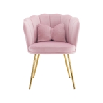 Fauteuil de Bureau Design Moderne en Velours avec Dossier en Pétale et Pieds Métalliques Dorés, Coussin Papillon, 63x58x77 cm, Rose