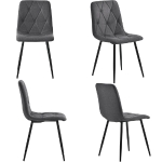 Ensemble de 4 modernes Chaises de salle à manger recouvertes de lin sergé avec Dossier, structure en métal, montage facile, Gris