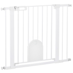 PawHut Barieră Reglabilă pentru Câini cu Ușă Mică și Montare prin Presiunei și Închidere Automată, 75-103x76 cm, Alb