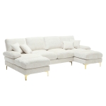 Divano componibile moderno grande in Chenille a forma di U, con Doppi Sedili Reclinabili,  Beige