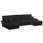 Modernes großes U-förmiges Chenille-Sofa mit Doppel-Liegesitzen, für Wohnzimmer, Wohnung, Villa, Schwarz