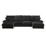 Canapea Mare de Lux în Formă de U, Modulară, cu Două Șezlonguri Rabatabile, Din Țesătură Premium Chenille, Stil Modern, Negru