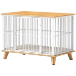 PawHut Hondenkooi met Vergrendeldeur, Afneembaar Kussen, Goede Ventilatie, Staal, 86x60x70 cm, Wit+Eik