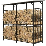 Outsunny Brandhoutrek, 2 lagen, Verzinkt Staal Dak, Metalen Frame, 186 x 75 x 185 cm, Zwart