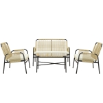 Outsunny Set pentru Exterior din Canapea cu 2 Locuri, 2 Fotolii cu Perne și Măsuță de Cafea din Sticlă, 110x65x74 cm, Galben