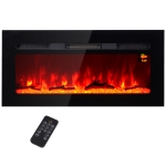 HOMCOM Elektrische Haard voor Wandmontage met Afstandsbediening, Kunstmatige Houtblokken en Kristallen, 1800W, Zwart