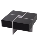 Eleganter Hochglanz-Couchtisch mit integriertem Staufach und 4 Schubladen, 70×70×35 cm, maximale Belastbarkeit 30 kg,  Schwarz+Weiß