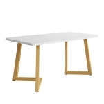 Table rectangulaire 117x68 cm, plateau en MDF effet marbre, pieds en métal doré, polyvalent pour salle à manger et salon,Blanc Doré