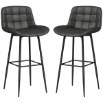 HOMCOM Zestaw 2 Hokerów Barowych, Eleganckie Pikowanie, Pokrycie z Ekoskóry, 98 cm, do 120 kg, Antracytowy