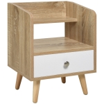 HOMCOM Noptiera Economie Spatiu Mobilier cu Sertar si Raft in Lemn 37x30x48cm - Stejar / alb