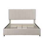 Velvet Double Upholstered Bed with 4 Storage Drawers and Adjustable Channel Tufted Headboard, Easy Assembly, 196L x 143W x 108H cm, Beige