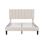 Double Upholstered Velvet Bed Frame with Adjustable Headboard, Solid Wood Slats, Noise-Free Design, 194L x 140W x 110H cm, Beige