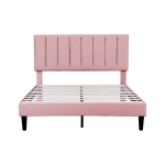 Double Upholstered Velvet Bedstead with Adjustable Tufted Headboard, Solid Wood Slats, Noise-Free Design, 194L x 140W x 110H cm, Pink