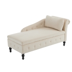 Luxious Designed Velvet Chaise Sofa Bed with Storage, Rectangle Cushion, Button-Tufted Lounge Chair for Bedroom, 144L x 62W x 69H cm, Beige