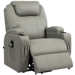 HOMCOM Elektryczny Fotel Relaksacyjny z Pomocą przy Wstawaniu, Uchwyt na Napoje, 4 Kieszenie, 85x92x109 cm, Jasnoszary