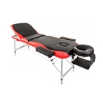Portable Aluminium Massage Table, 3-Section Foldable Couch Bed with Adjustable Headrest, Arm Support, and Carrying Bag, Black+Red