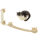 PawHut 3-delige Kattenklimset, wandgemonteerde Kattenboom met Krabpaal, Traptrede, Ladder, Natuurhout