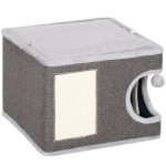 PawHut Kattenhuis met 2 Kussens, Bovenbed, Holletje, Krabmat, Speelbal, Compacte Krabpaal, Grijs