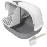 PawHut Kuweta dla Kota z Pokrywą, z Wewnętrznym Kanałem, Drzwiczkami, Łopatką, Łatwa w Czyszczeniu, Plastik, Jasnoszary