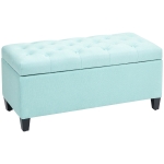 HOMCOM Zitbank Gestoffeerde Bank met Opbergruimte, Linnenachtig Polyester, Rubberhout, 100 x 40 x 44 cm, Groen